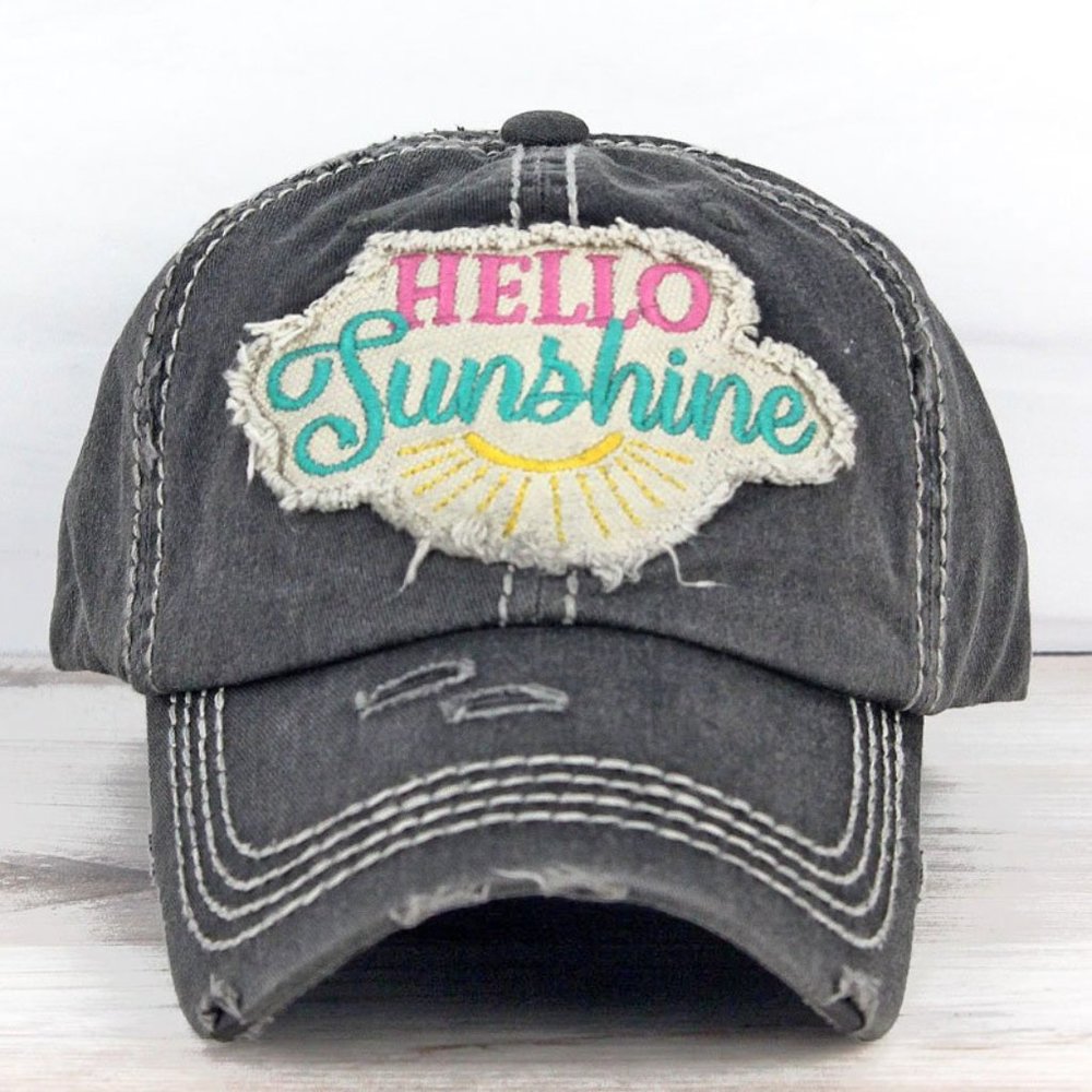NWT Distressed Black Hello Sunshine Cap - Picture 1 of 3